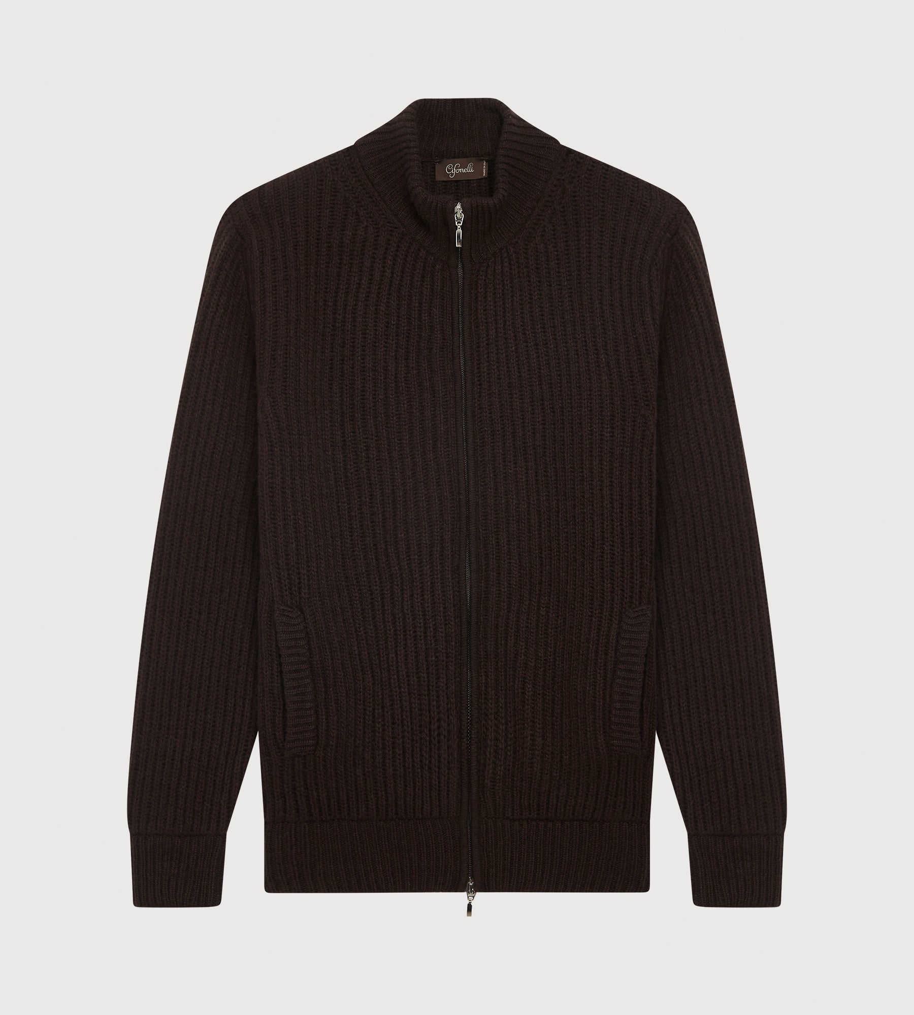 Pull à zip en laine &amp; cachemire marron foncé