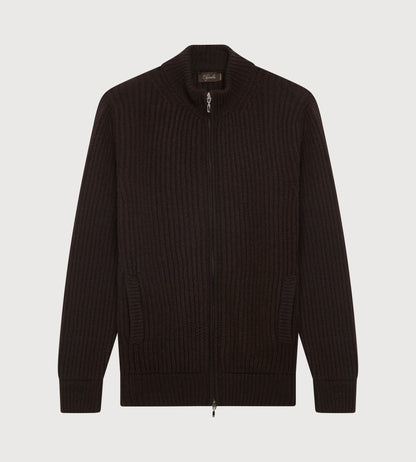 Pull à zip en laine &amp; cachemire marron foncé