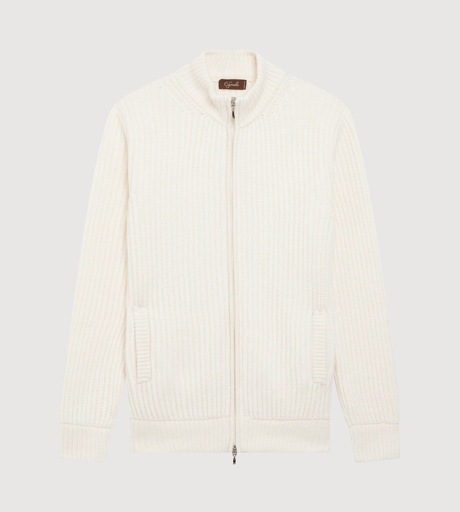 Pull à zip en laine &amp; cachemire ivoire