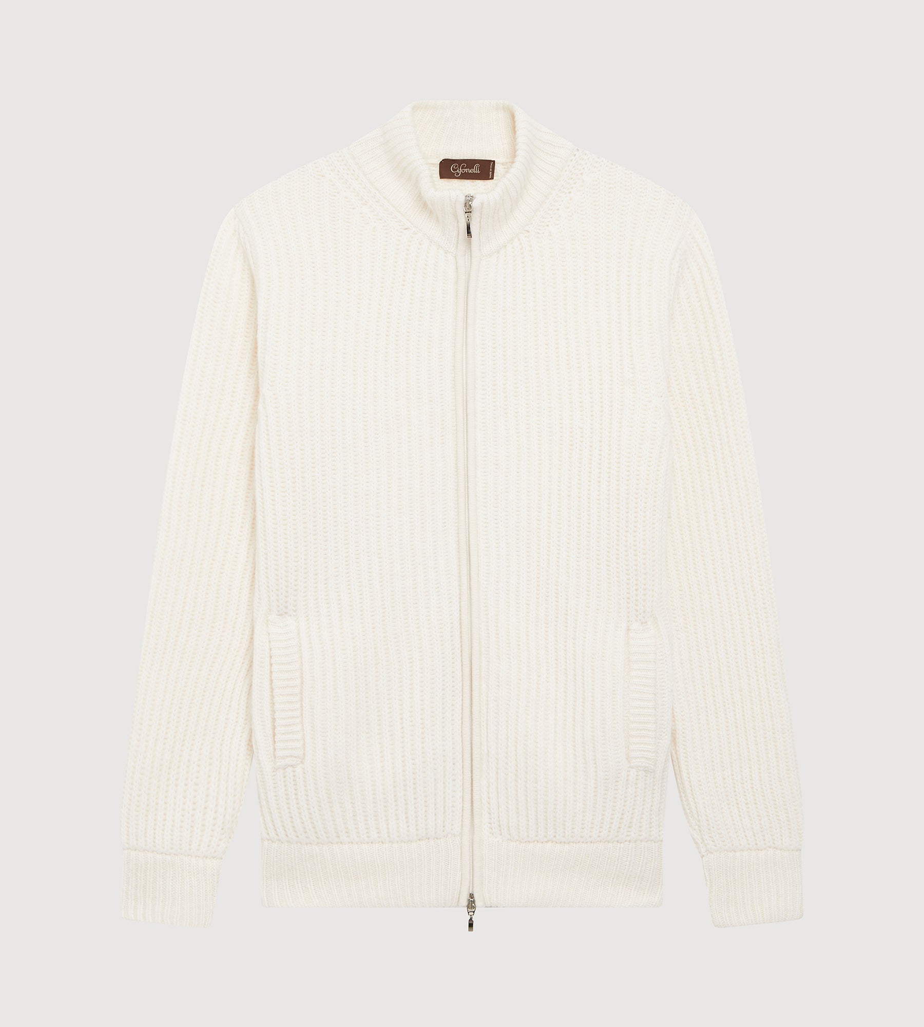 Pull à zip en laine &amp; cachemire ivoire