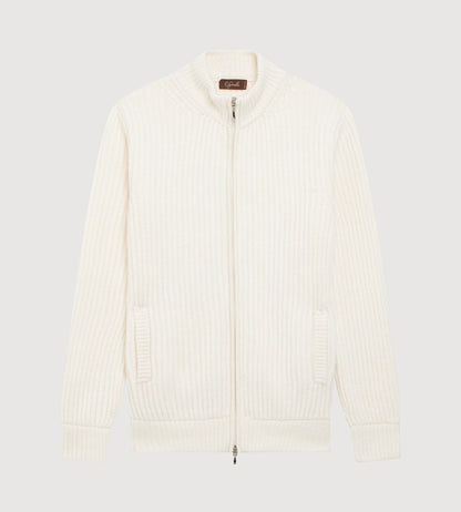 Pull à zip en laine &amp; cachemire ivoire