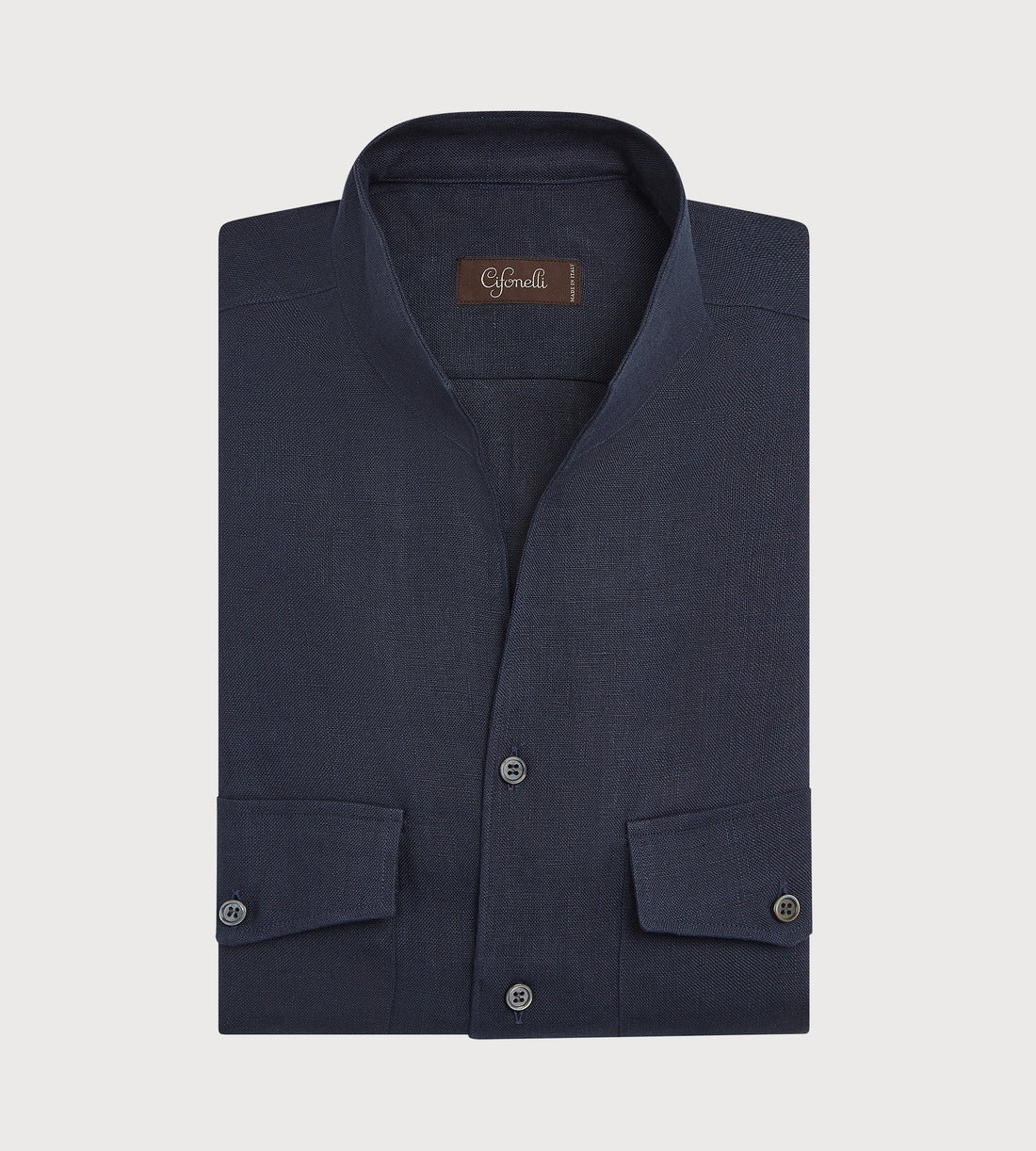 Chemise bleu cobalt à col indien