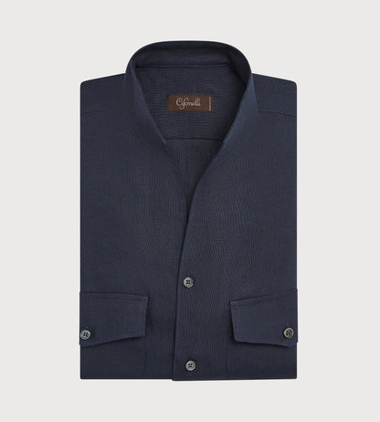 Chemise bleu cobalt à col indien