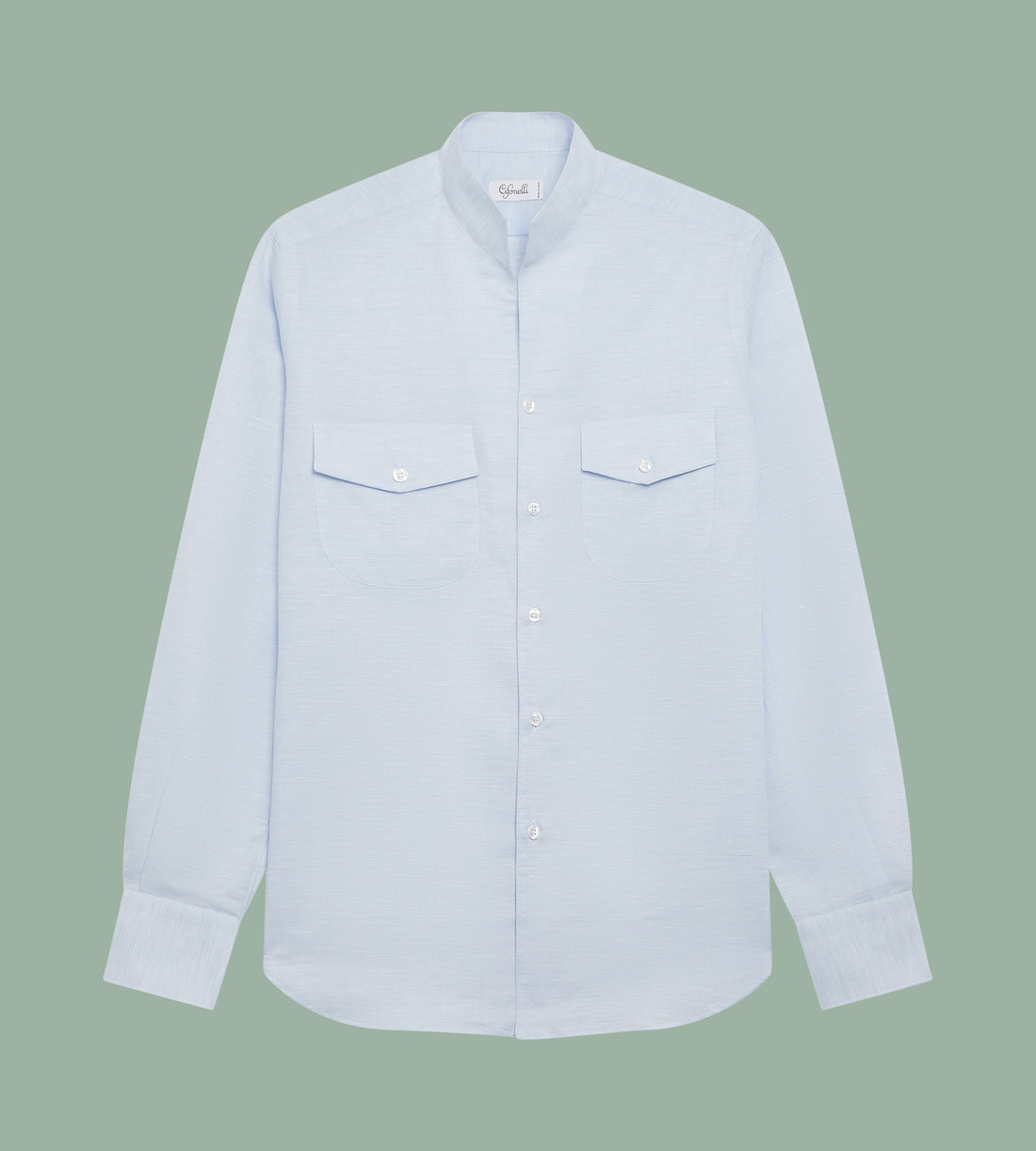 Chemise à col indien bleu ciel en lin mélangé