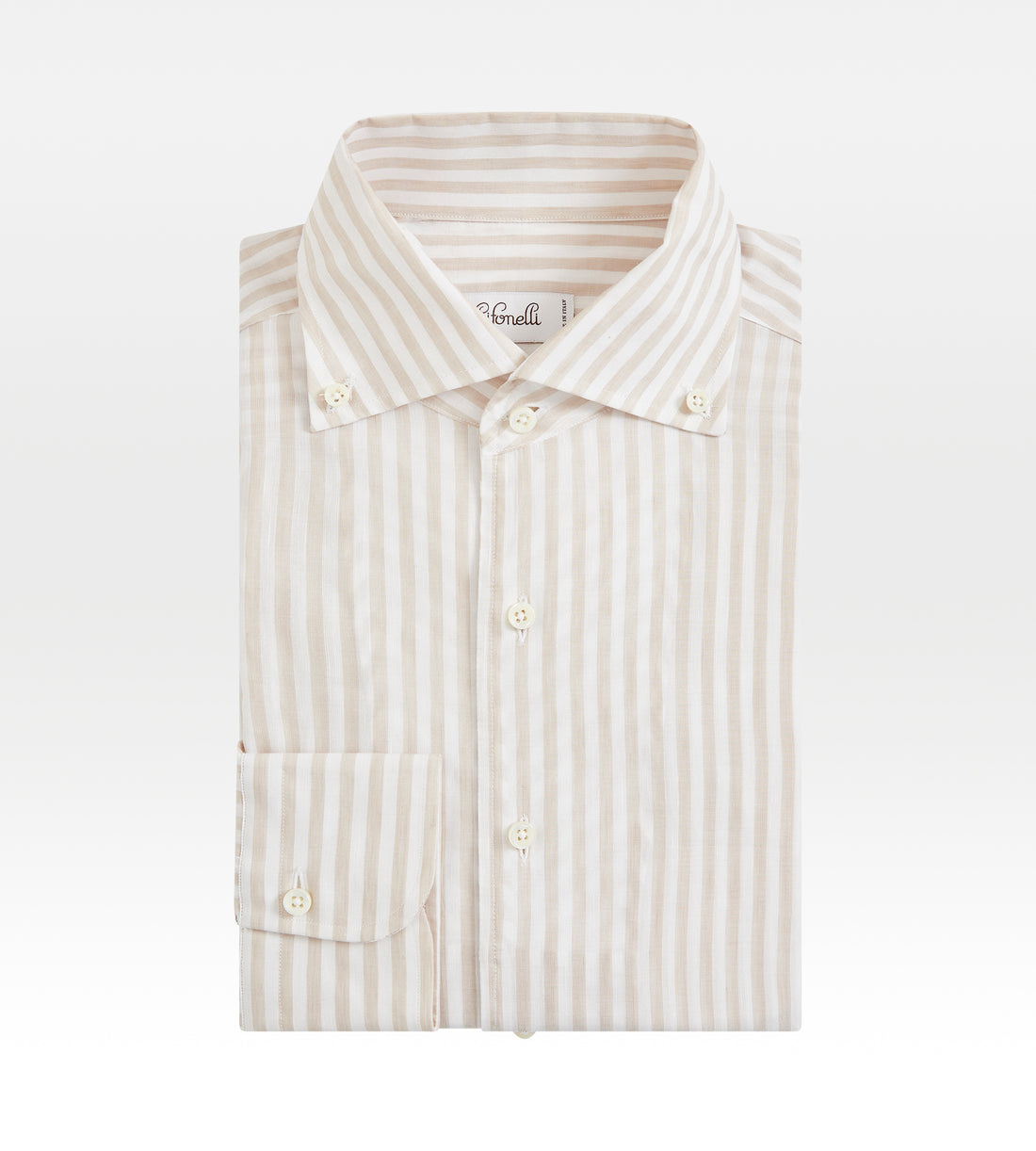 Chemise beige en lin à rayures