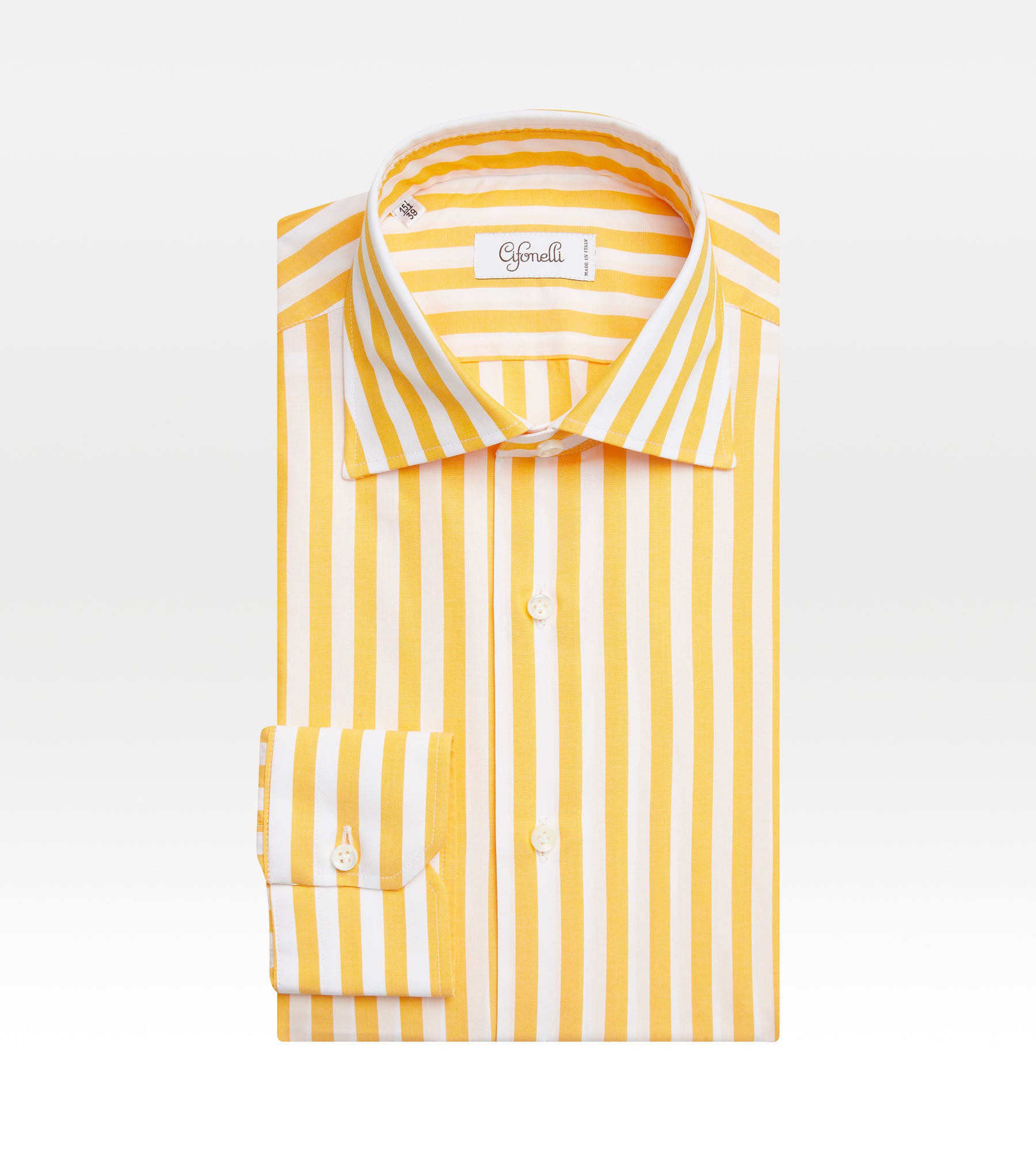 Chemise en coton rayée blanche et jaune