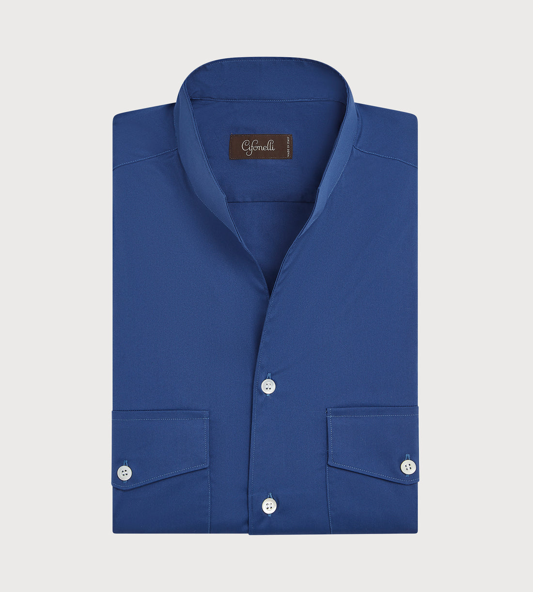 Chemise bleu cobalt à col indien