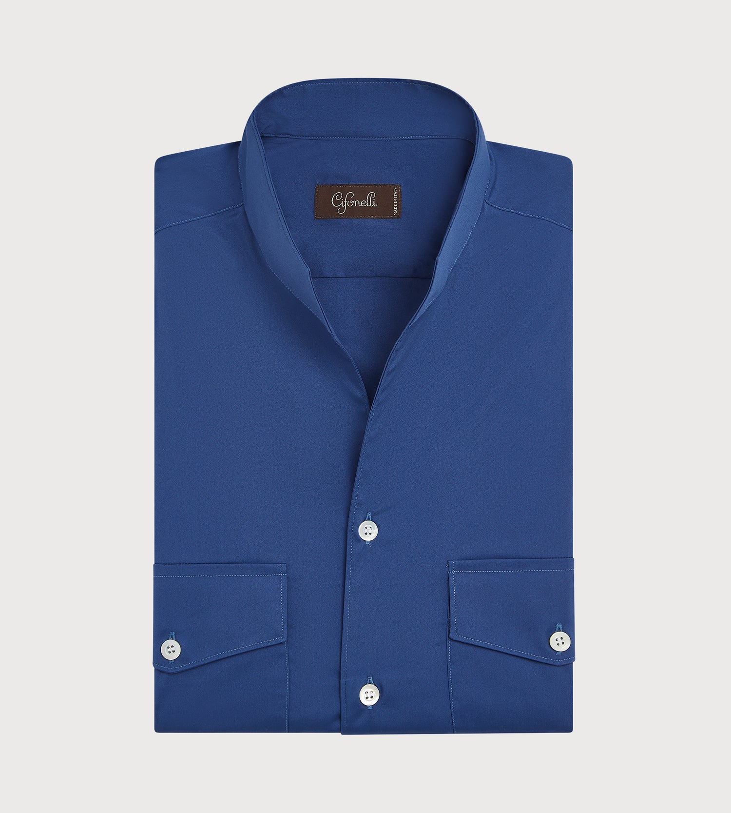 Chemise bleu cobalt à col indien
