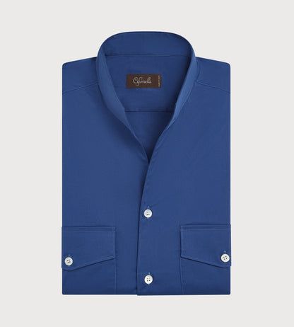 Chemise bleu cobalt à col indien