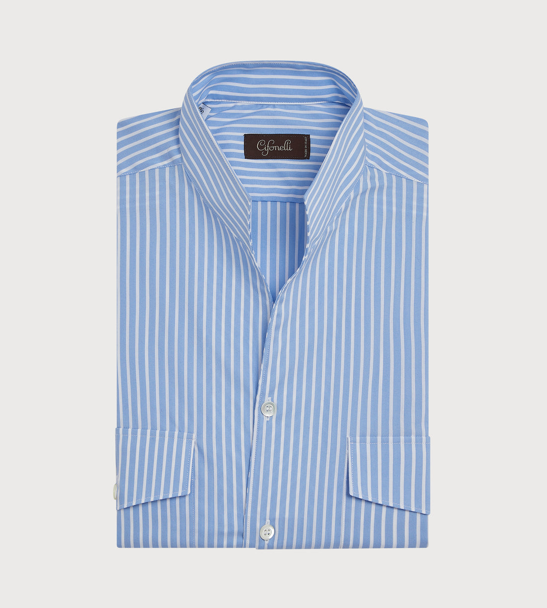 Chemise bleu ciel rayée à col indien