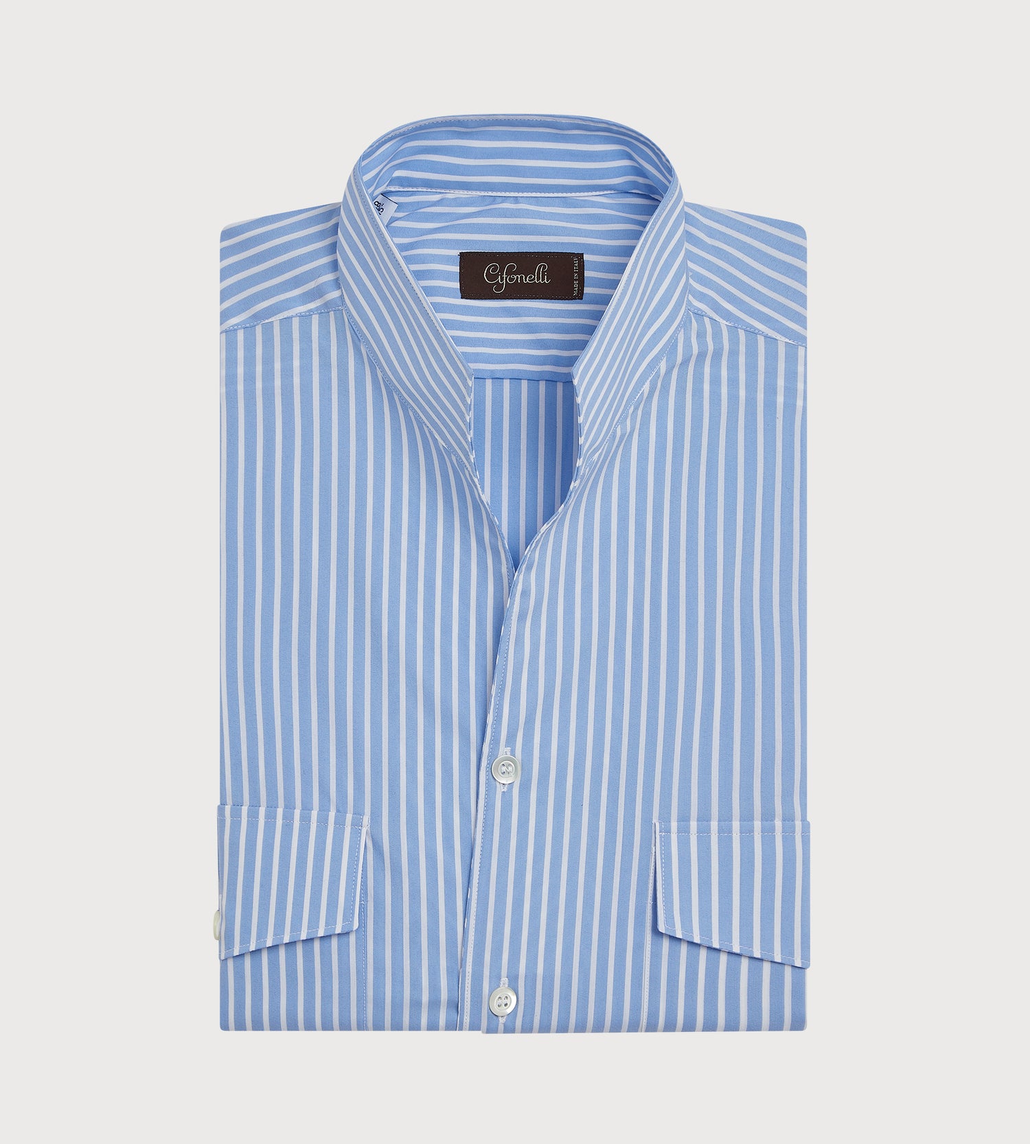 Chemise bleu ciel rayée à col indien