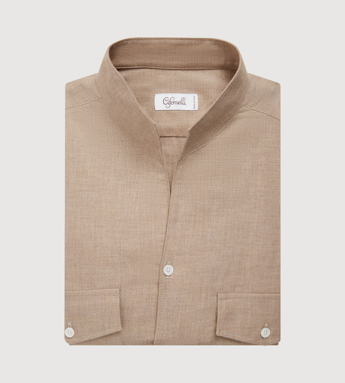 Chemise beige à col indien en coton doux