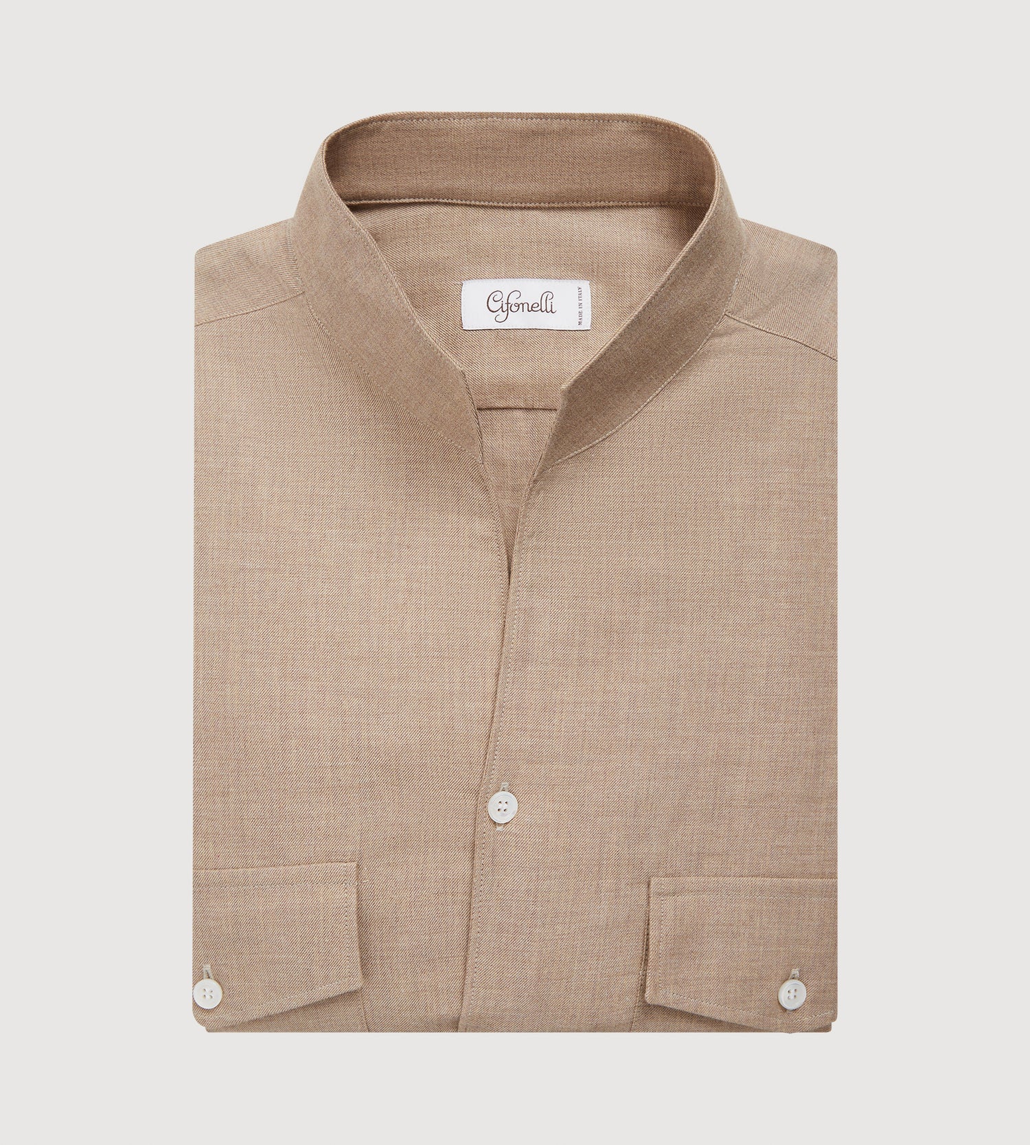 Chemise beige à col indien en coton doux