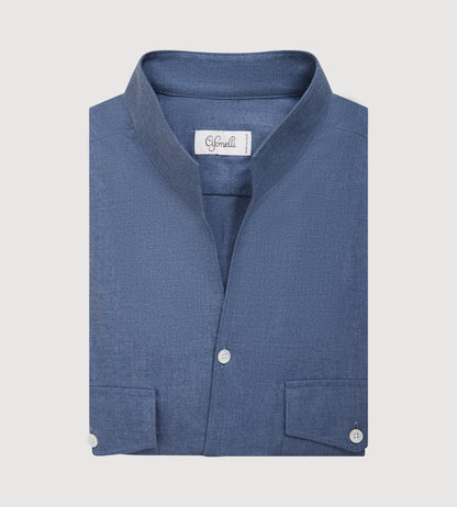 Chemise bleue à col indien en coton doux