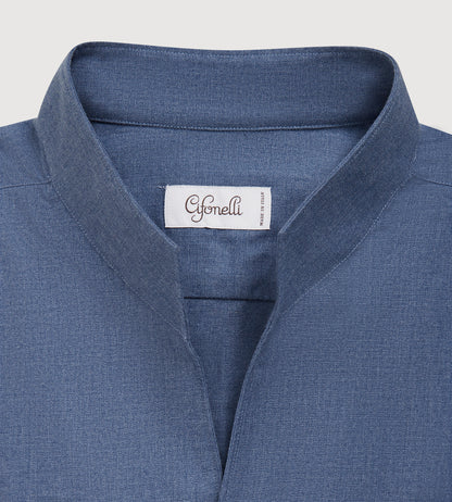 Chemise bleue à col indien en coton doux