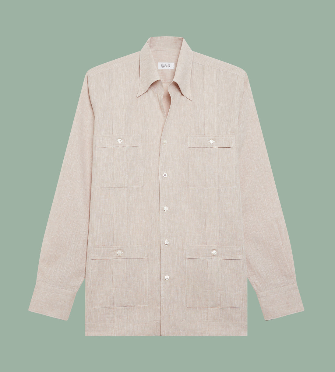 Chemise Guayabera beige clair en lin