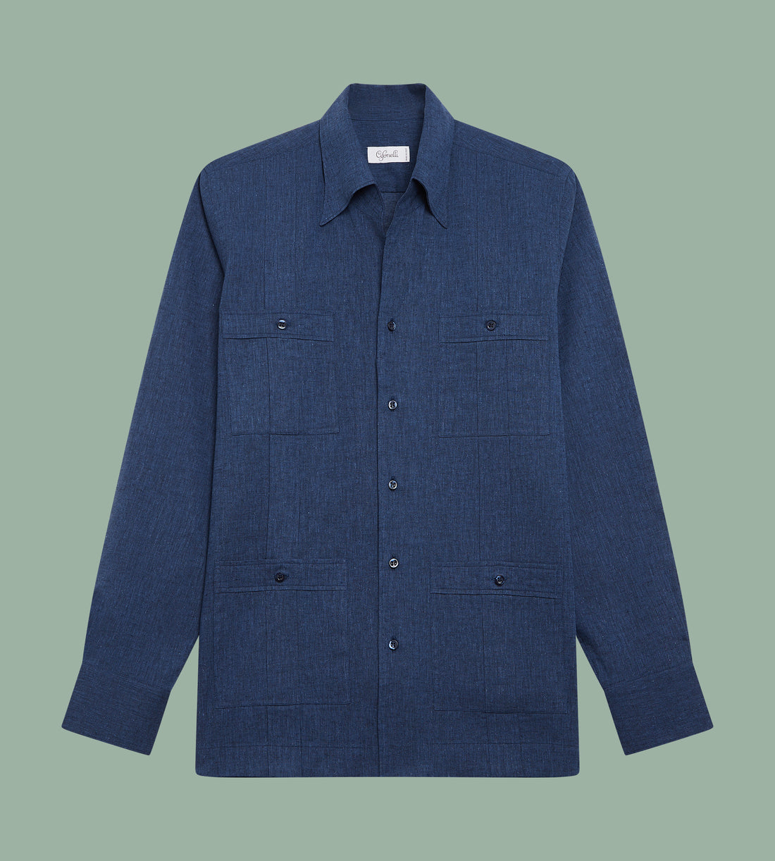 Chemise Guayabera bleu marine en lin