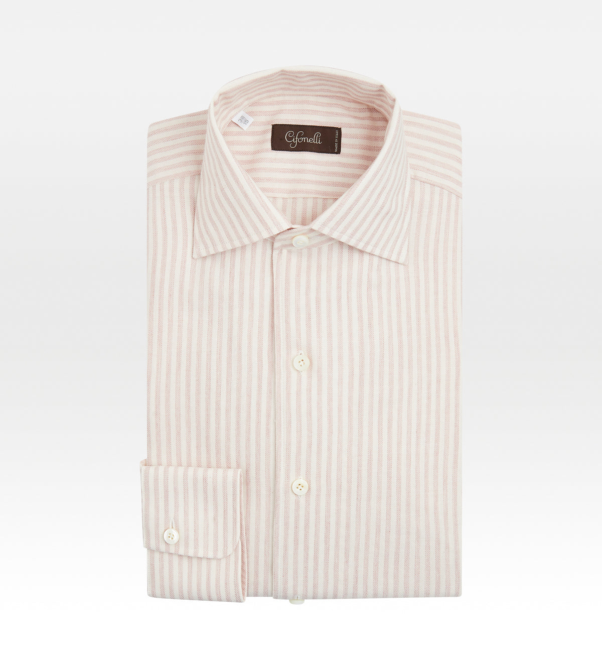 Chemise à rayures beige en coton et laine