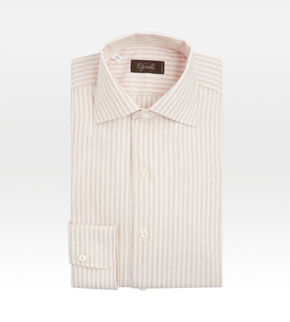 Chemise à rayures beige en coton et laine