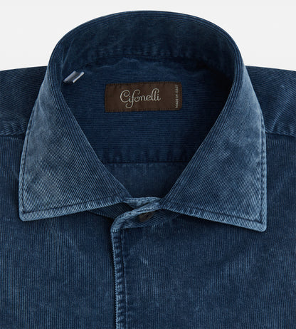Chemise en velours côtelé bleu