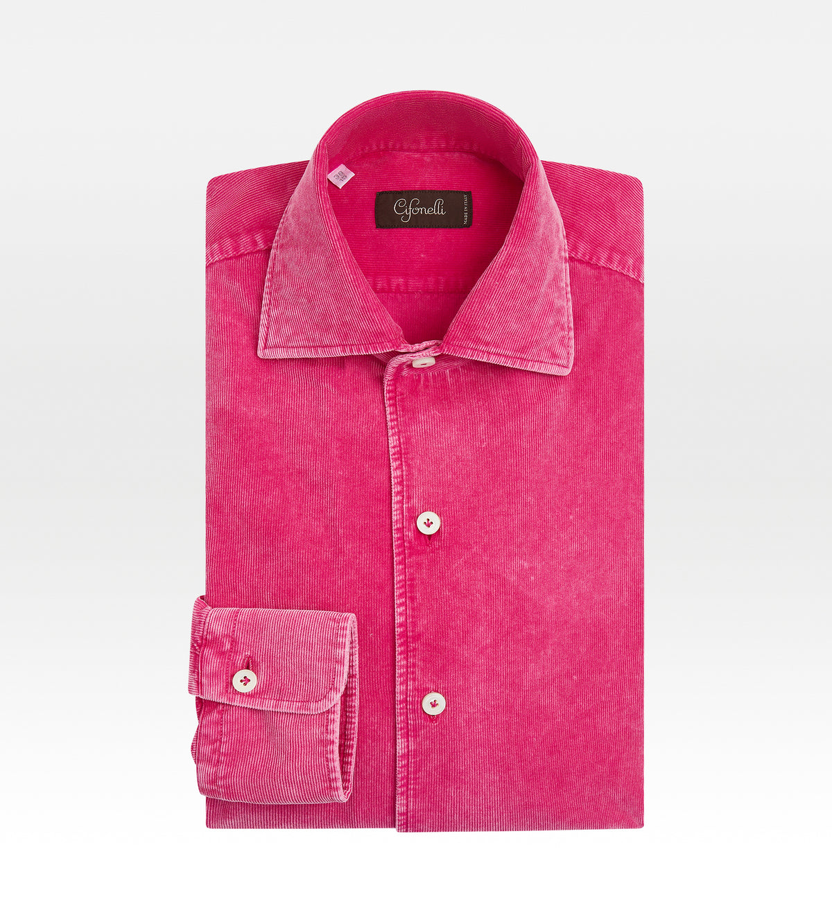 Chemise en velours côtelé rose fuchsia