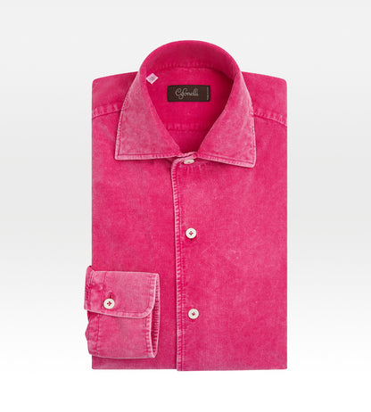 Chemise en velours côtelé rose fuchsia