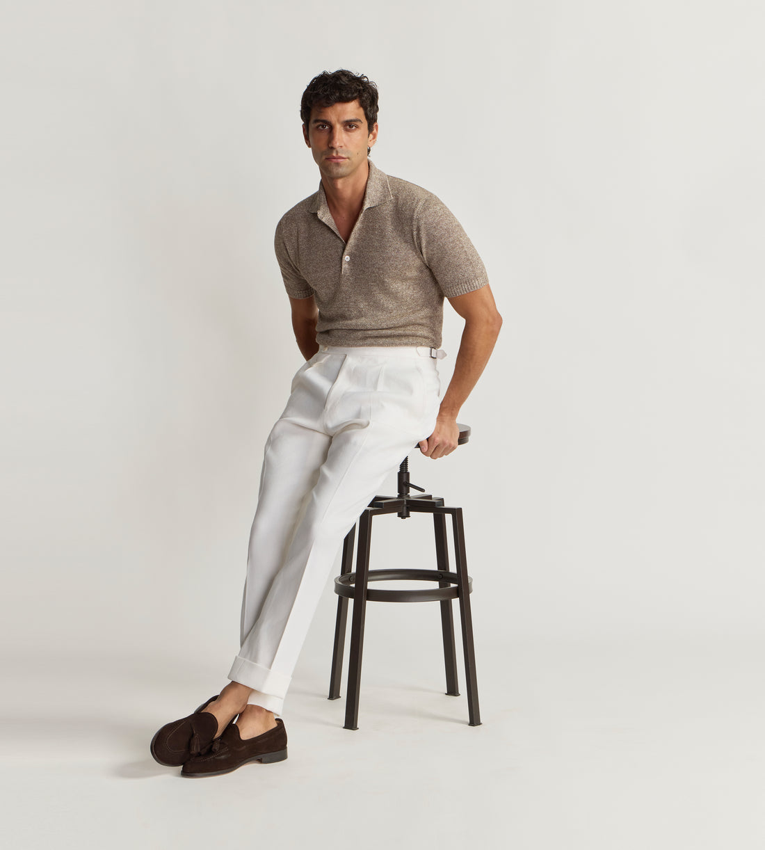 Polo taupe texturé manches courtes