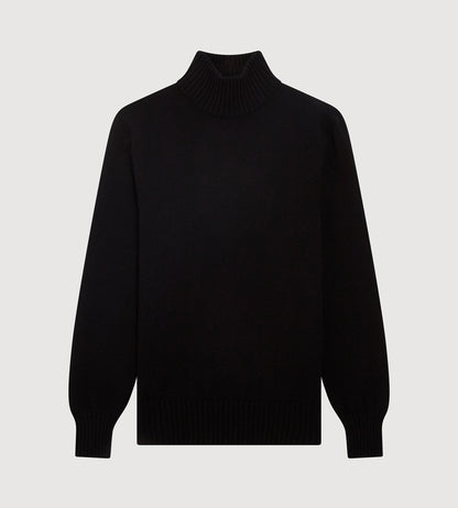 Pull noir à col cheminé en cachemire