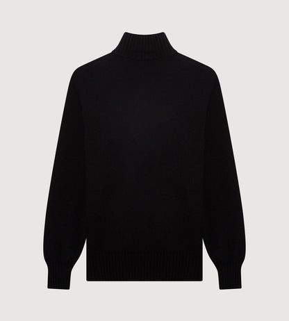 Pull noir à col cheminé en cachemire