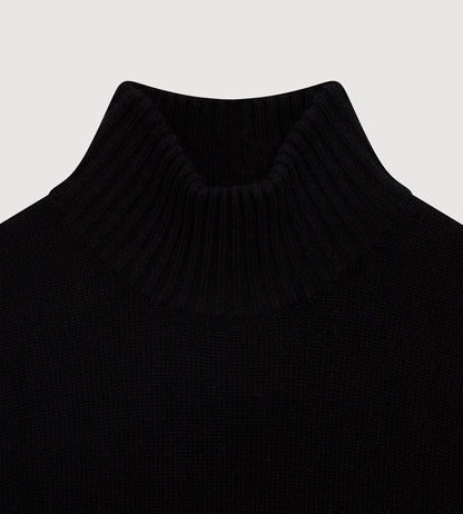 Pull noir à col cheminé en cachemire