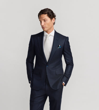 Costume en laine et cachemire bleu marine à chevrons