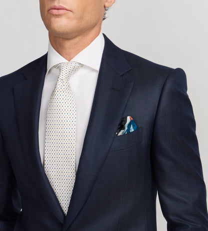 Costume en laine et cachemire bleu marine à chevrons