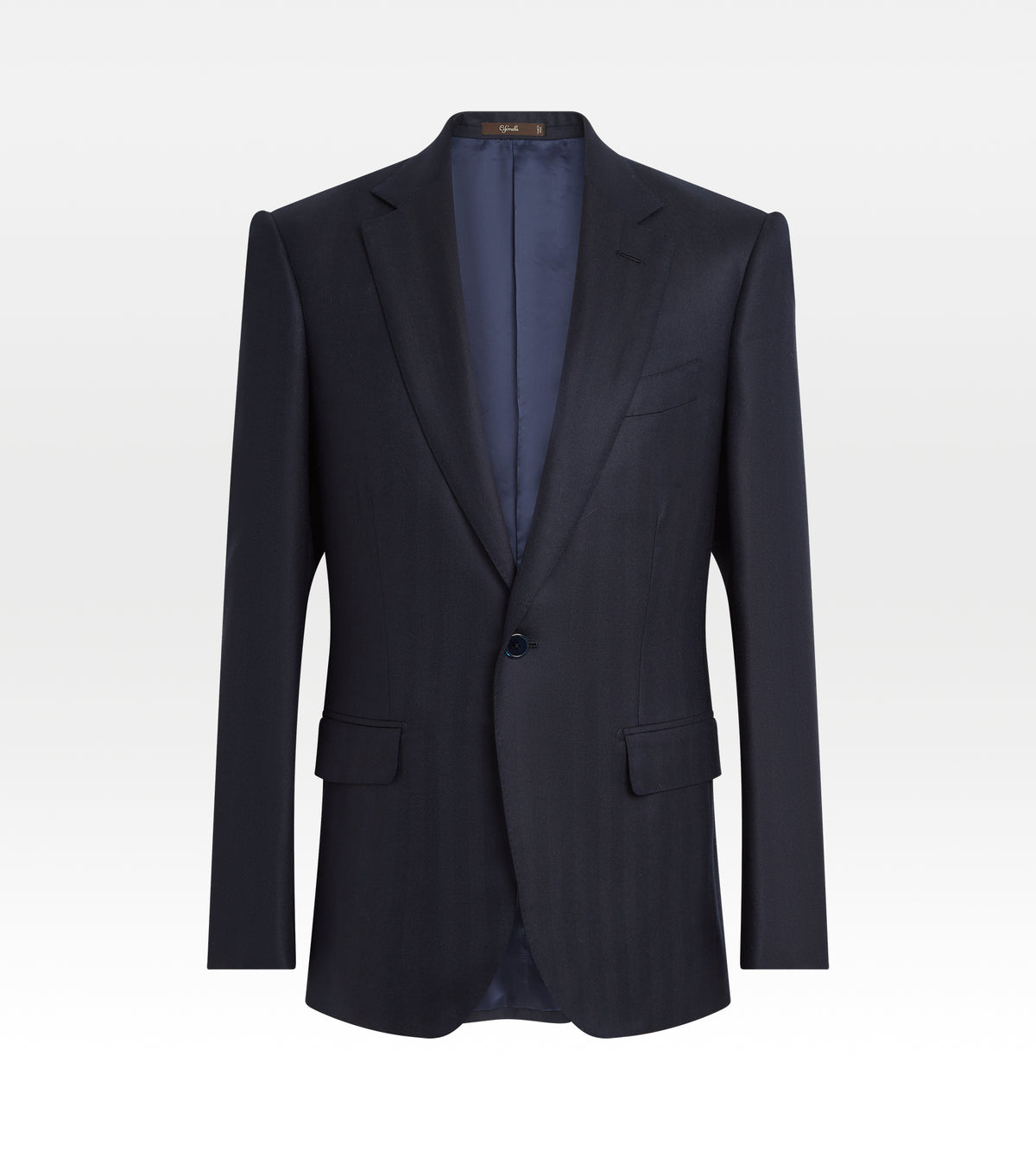 Costume en laine et cachemire bleu marine à chevrons