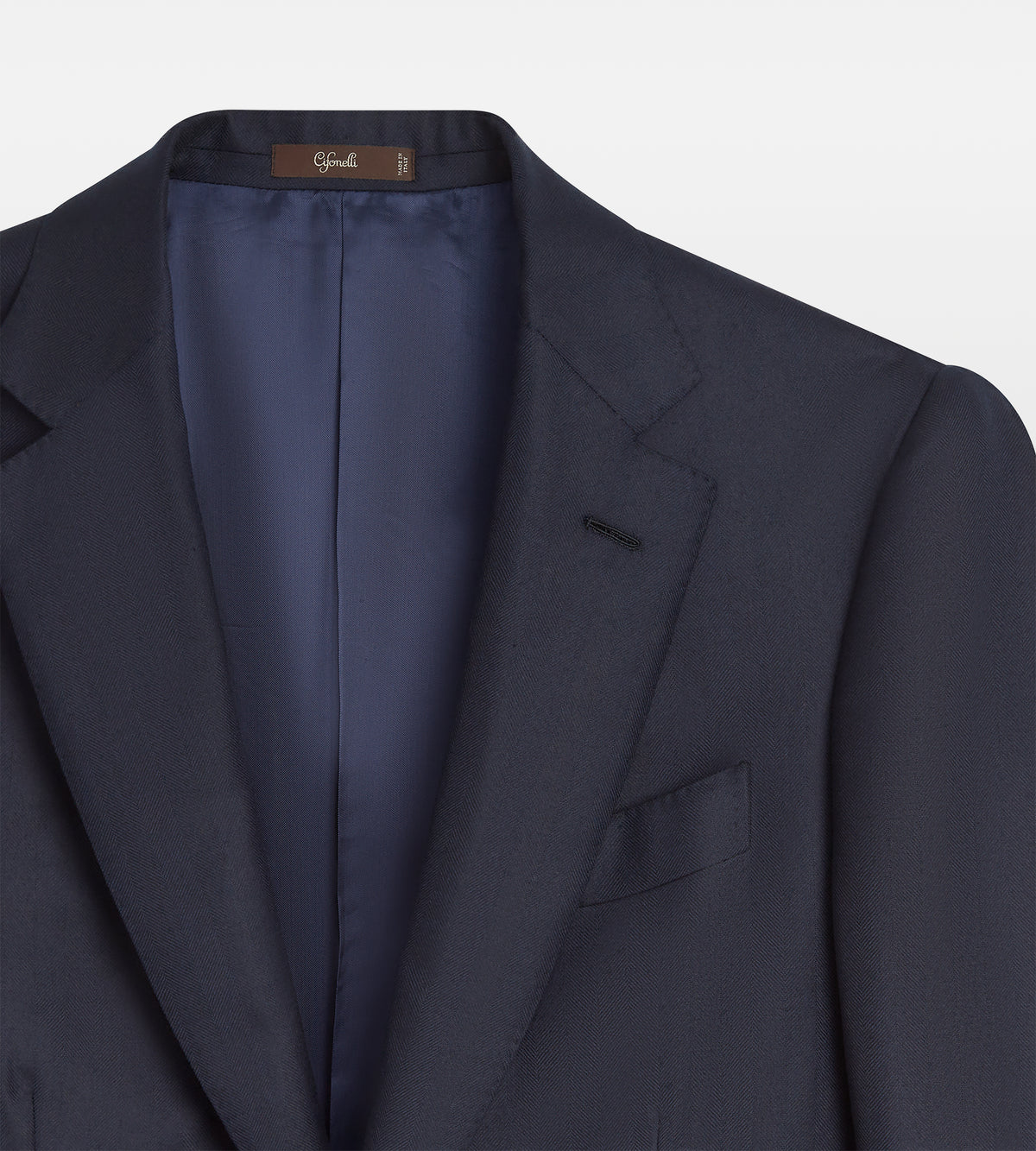 Costume en laine et cachemire bleu marine à chevrons