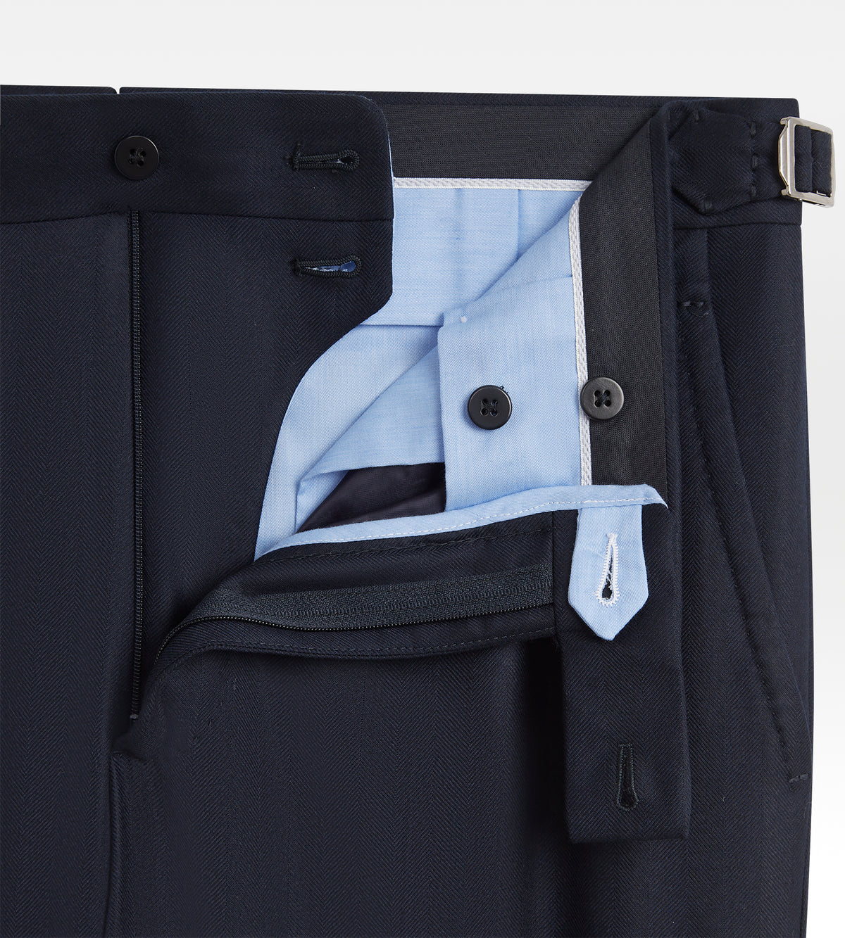 Costume en laine et cachemire bleu marine à chevrons