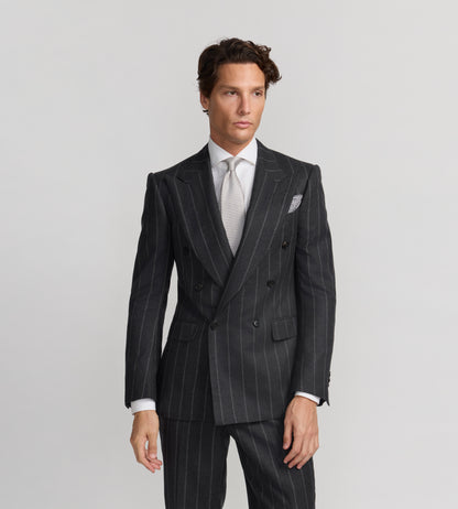 Costume 6x1 gris rayé en flanelle