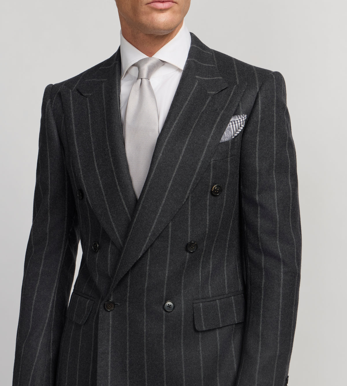 Costume 6x1 gris rayé en flanelle