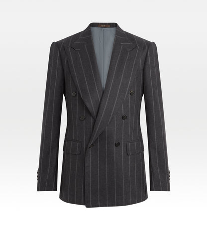Costume 6x1 gris rayé en flanelle