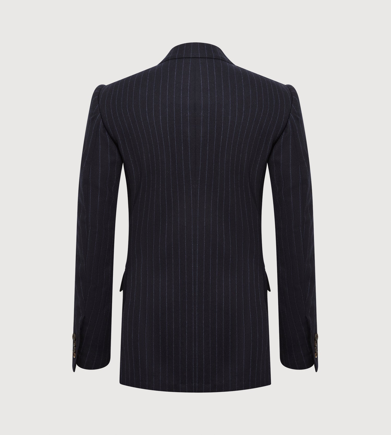 Costume croisé bas 6x1 bleu marine à rayures en flanelle