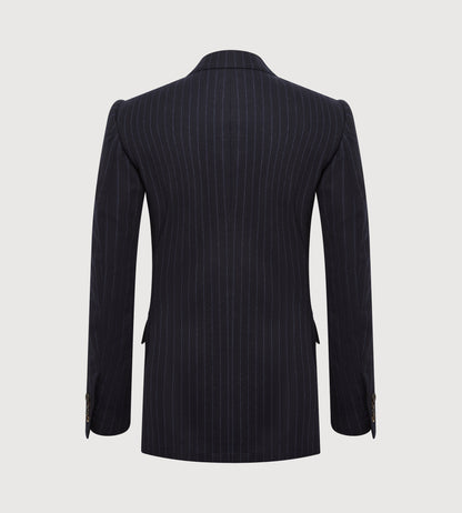 Costume croisé bas 6x1 bleu marine à rayures en flanelle