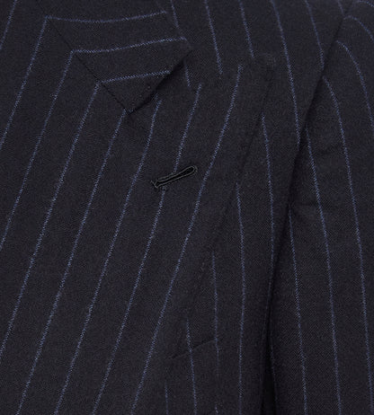 Costume croisé bas 6x1 bleu marine à rayures en flanelle