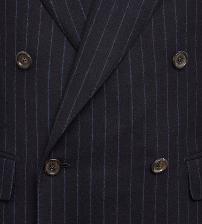 Costume croisé bas 6x1 bleu marine à rayures en flanelle