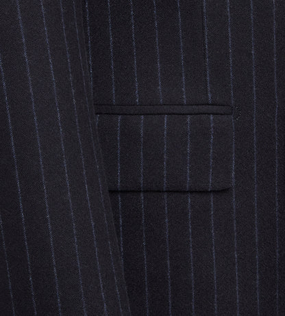 Costume croisé bas 6x1 bleu marine à rayures en flanelle