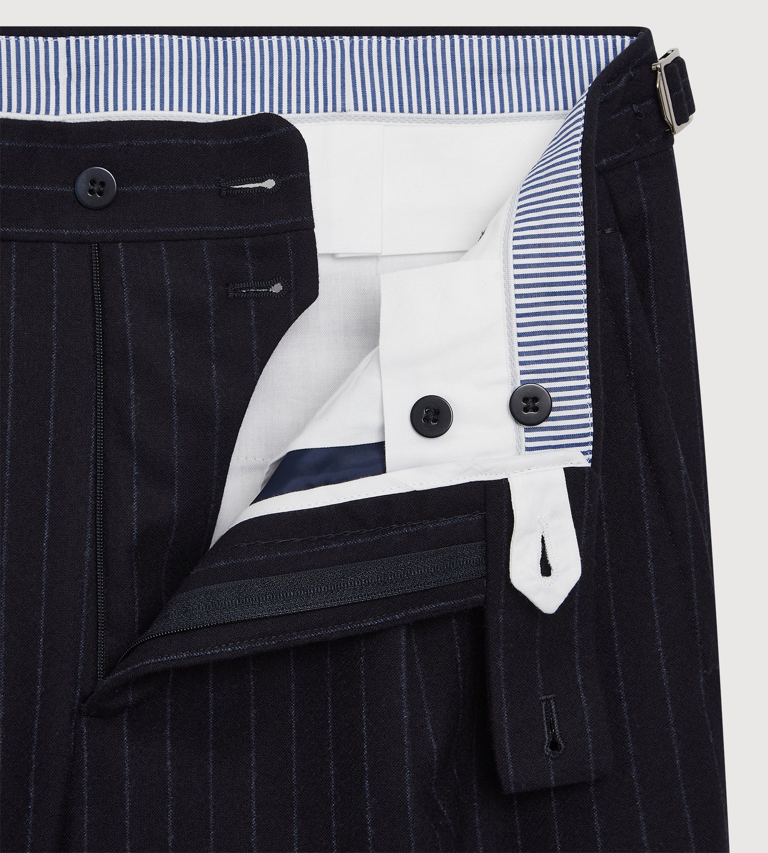 Costume croisé bas 6x1 bleu marine à rayures en flanelle