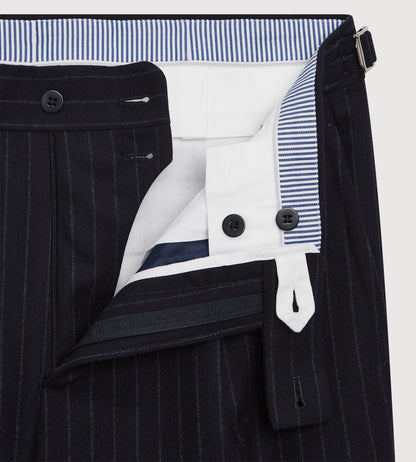 Costume croisé bas 6x1 bleu marine à rayures en flanelle