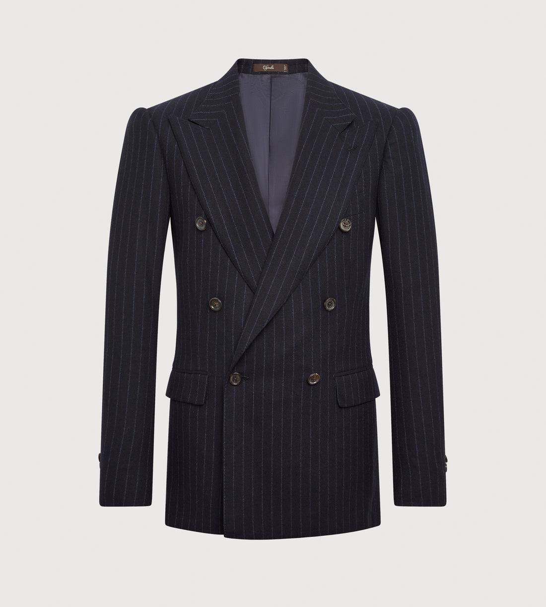 Costume croisé bas 6x1 bleu marine à rayures en flanelle