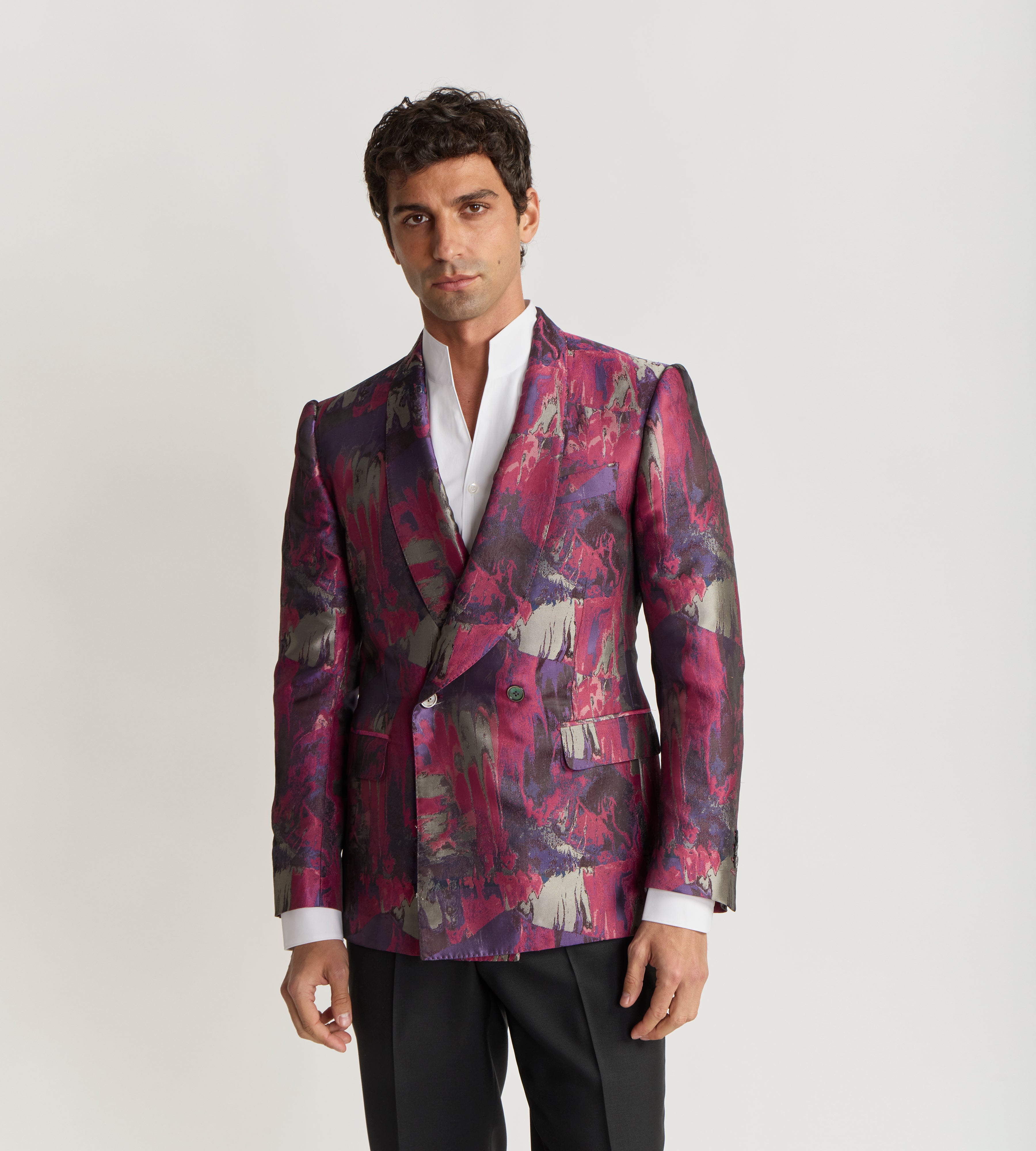 Veste croisée en jacquard rose