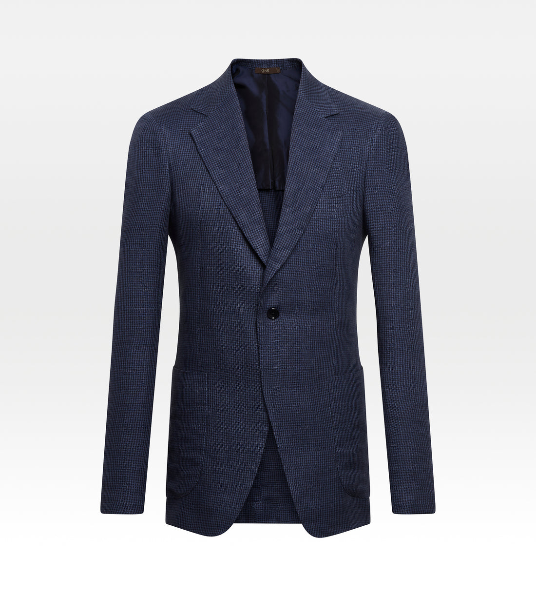 Costume bleu en lin à motif pied-de-poule