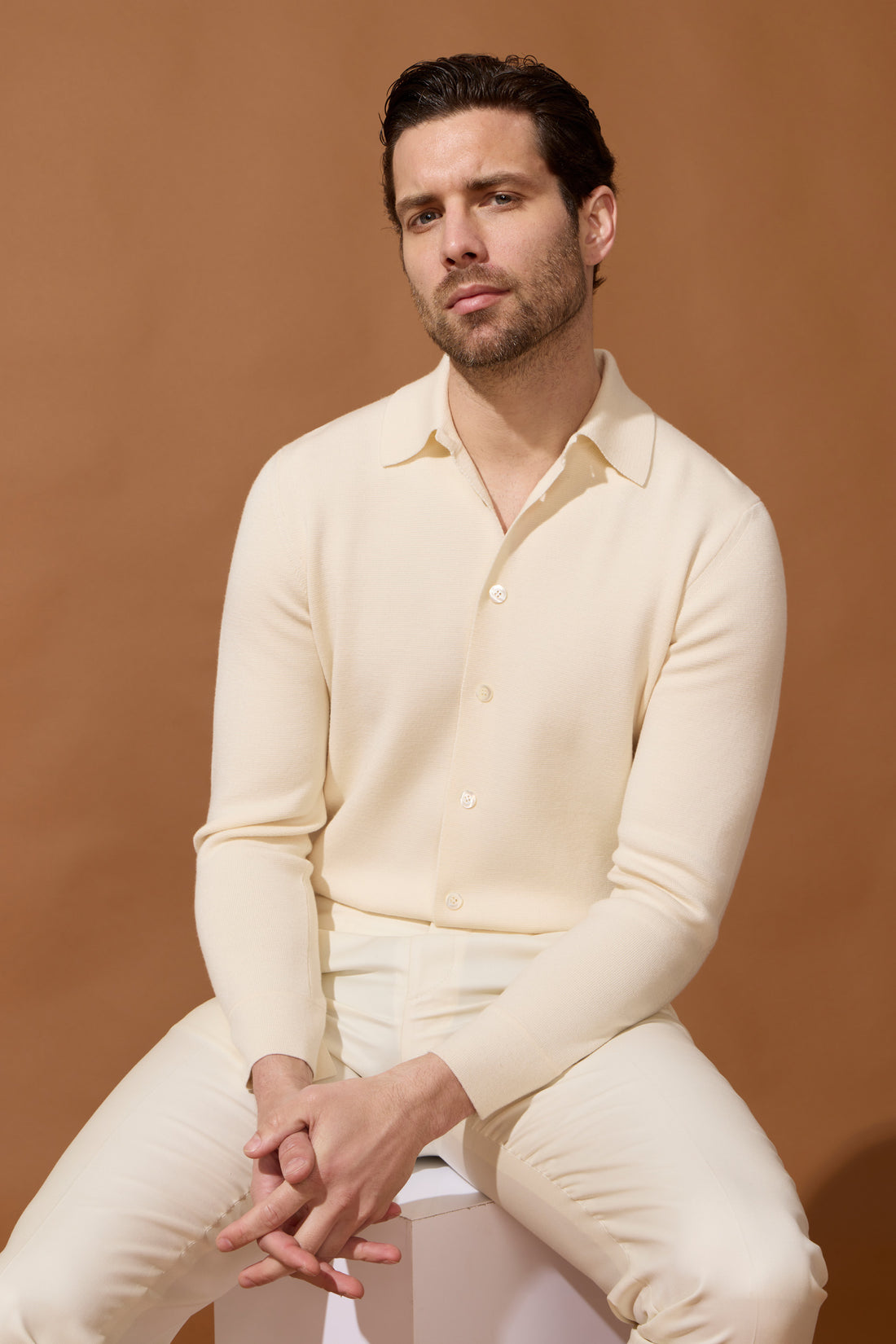 Polo chemise crème en laine