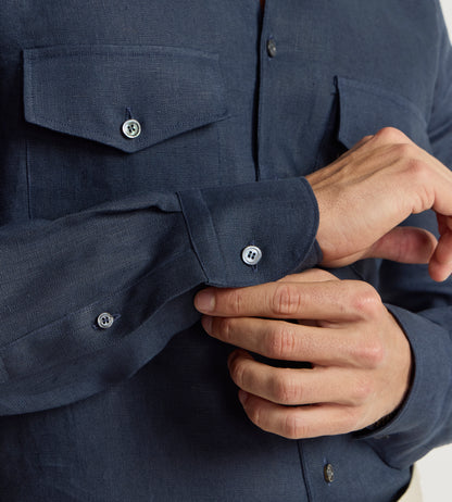 Chemise bleu cobalt à col indien